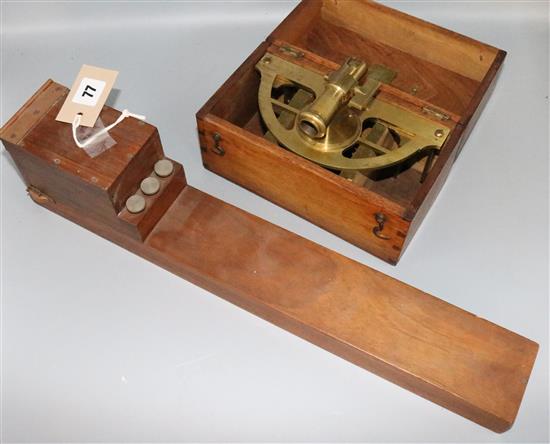 Lacquered brass graphometer & a Ministere de la Guerre Regle Eclimetre (sighting level), in fitted cases
